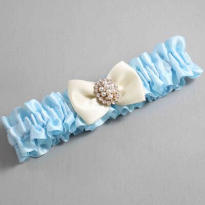 Alice Blue and Ivory Satin Wedding Garter / Blue Wedding Garters / Wedding Garter / Custom Wedding Garter / Bridal Garter / Prom Garter / Linda Joyce Couture / Personalized Garter / Personalized Wedding Garter / Personalized Prom Garter