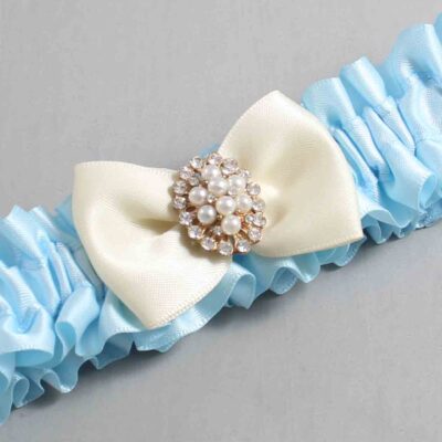 Alice Blue and Ivory Satin Wedding Garter / Blue Wedding Garters / Wedding Garter / Custom Wedding Garter / Bridal Garter / Prom Garter / Linda Joyce Couture / Personalized Garter / Personalized Wedding Garter / Personalized Prom Garter