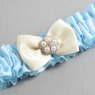 Alice Blue and Ivory Satin Wedding Garter / Blue Wedding Garters / Wedding Garter / Custom Wedding Garter / Bridal Garter / Prom Garter / Linda Joyce Couture / Personalized Garter / Personalized Wedding Garter / Personalized Prom Garter