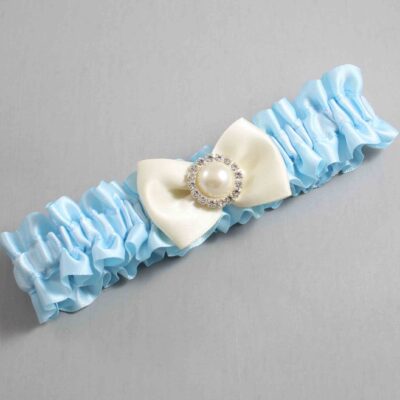 Alice Blue and Ivory Satin Wedding Garter / Blue Wedding Garters / Wedding Garter / Custom Wedding Garter / Bridal Garter / Prom Garter / Linda Joyce Couture / Personalized Garter / Personalized Wedding Garter / Personalized Prom Garter