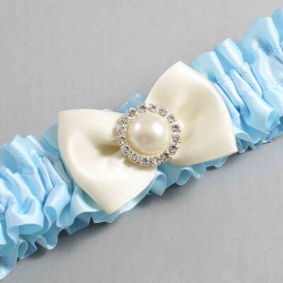 Alice Blue and Ivory Satin Wedding Garter / Blue Wedding Garters / Wedding Garter / Custom Wedding Garter / Bridal Garter / Prom Garter / Linda Joyce Couture / Personalized Garter / Personalized Wedding Garter / Personalized Prom Garter