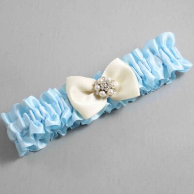 Alice Blue and Ivory Satin Wedding Garter / Blue Wedding Garters / Wedding Garter / Custom Wedding Garter / Bridal Garter / Prom Garter / Linda Joyce Couture / Personalized Garter / Personalized Wedding Garter / Personalized Prom Garter