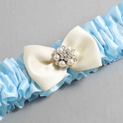 Alice Blue and Ivory Satin Wedding Garter / Blue Wedding Garters / Wedding Garter / Custom Wedding Garter / Bridal Garter / Prom Garter / Linda Joyce Couture / Personalized Garter / Personalized Wedding Garter / Personalized Prom Garter