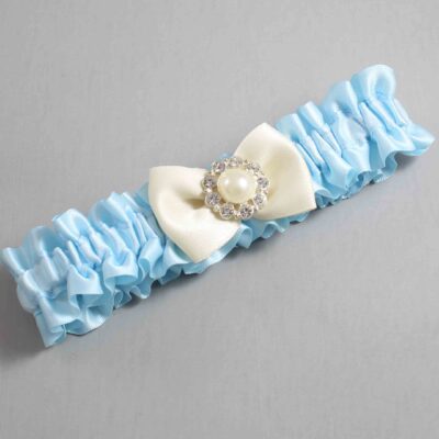 Alice Blue and Ivory Satin Wedding Garter / Blue Wedding Garters / Wedding Garter / Custom Wedding Garter / Bridal Garter / Prom Garter / Linda Joyce Couture / Personalized Garter / Personalized Wedding Garter / Personalized Prom Garter