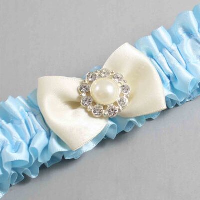 Alice Blue and Ivory Satin Wedding Garter / Blue Wedding Garters / Wedding Garter / Custom Wedding Garter / Bridal Garter / Prom Garter / Linda Joyce Couture / Personalized Garter / Personalized Wedding Garter / Personalized Prom Garter