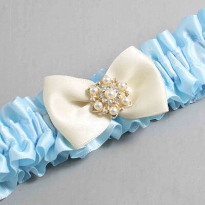 Alice Blue and Ivory Satin Wedding Garter / Blue Wedding Garters / Wedding Garter / Custom Wedding Garter / Bridal Garter / Prom Garter / Linda Joyce Couture / Personalized Garter / Personalized Wedding Garter / Personalized Prom Garter
