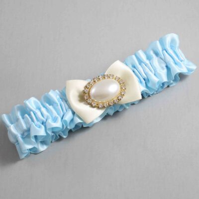Alice Blue and Ivory Satin Wedding Garter / Blue Wedding Garters / Wedding Garter / Custom Wedding Garter / Bridal Garter / Prom Garter / Linda Joyce Couture / Personalized Garter / Personalized Wedding Garter / Personalized Prom Garter