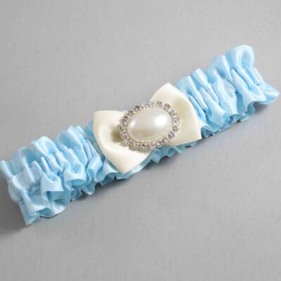 Alice Blue and Ivory Satin Wedding Garter / Blue Wedding Garters / Wedding Garter / Custom Wedding Garter / Bridal Garter / Prom Garter / Linda Joyce Couture / Personalized Garter / Personalized Wedding Garter / Personalized Prom Garter