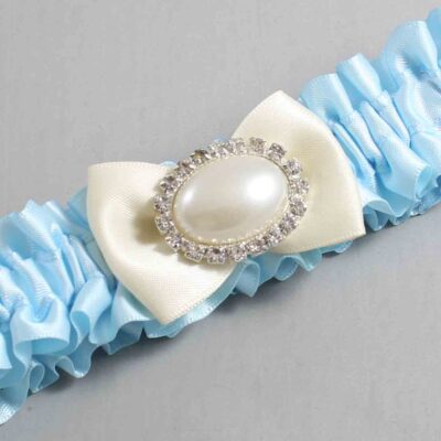 Alice Blue and Ivory Satin Wedding Garter / Blue Wedding Garters / Wedding Garter / Custom Wedding Garter / Bridal Garter / Prom Garter / Linda Joyce Couture / Personalized Garter / Personalized Wedding Garter / Personalized Prom Garter