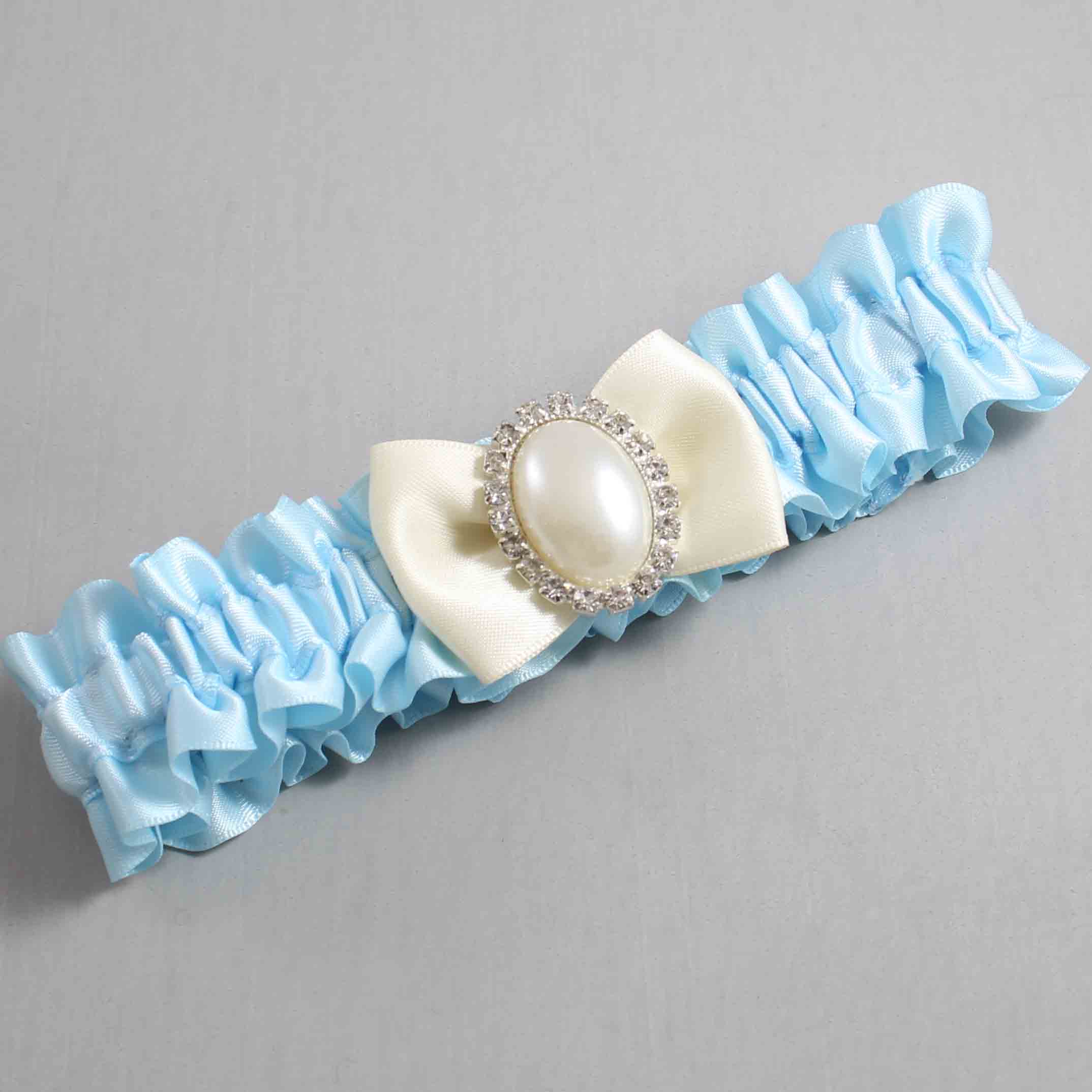 Alice Blue and Ivory Satin Wedding Garter / Blue Wedding Garters / Wedding Garter / Custom Wedding Garter / Bridal Garter / Prom Garter / Linda Joyce Couture / Personalized Garter / Personalized Wedding Garter / Personalized Prom Garter