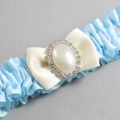 Alice Blue and Ivory Satin Wedding Garter / Blue Wedding Garters / Wedding Garter / Custom Wedding Garter / Bridal Garter / Prom Garter / Linda Joyce Couture / Personalized Garter / Personalized Wedding Garter / Personalized Prom Garter
