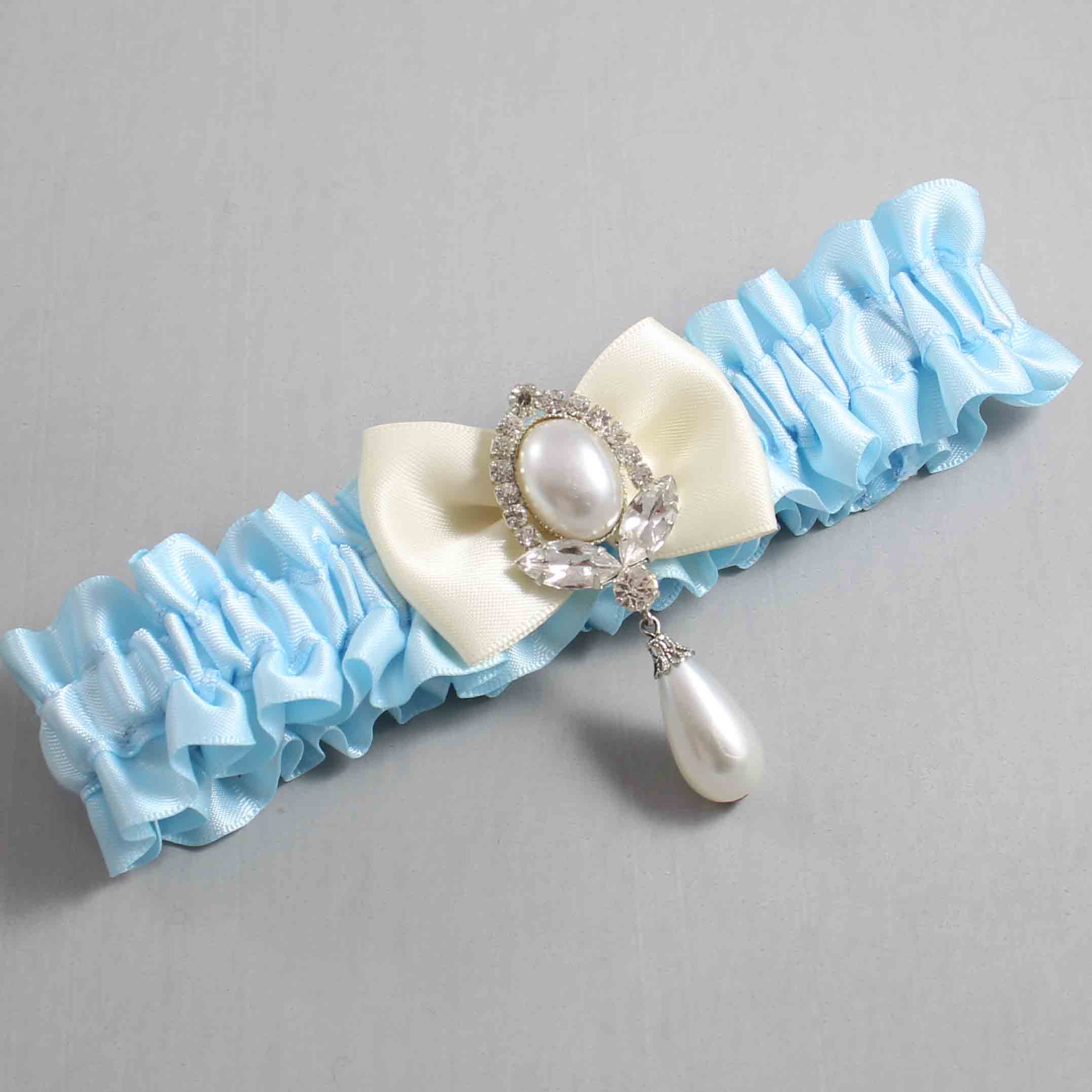 Alice Blue and Ivory Satin Wedding Garter / Blue Wedding Garters / Wedding Garter / Custom Wedding Garter / Bridal Garter / Prom Garter / Linda Joyce Couture / Personalized Garter / Personalized Wedding Garter / Personalized Prom Garter
