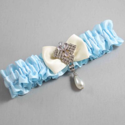 Alice Blue and Ivory Satin Wedding Garter / Blue Wedding Garters / Wedding Garter / Custom Wedding Garter / Bridal Garter / Prom Garter / Linda Joyce Couture / Personalized Garter / Personalized Wedding Garter / Personalized Prom Garter