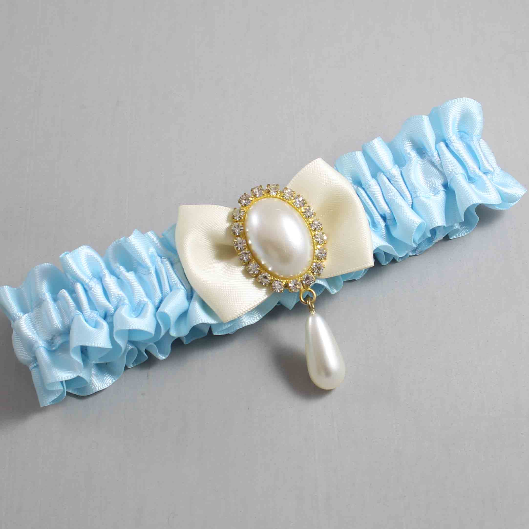 Alice Blue and Ivory Satin Wedding Garter / Blue Wedding Garters / Wedding Garter / Custom Wedding Garter / Bridal Garter / Prom Garter / Linda Joyce Couture / Personalized Garter / Personalized Wedding Garter / Personalized Prom Garter