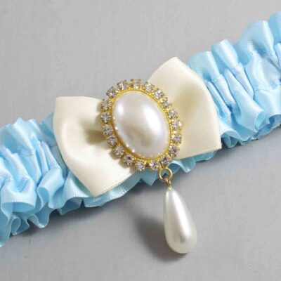 Alice Blue and Ivory Satin Wedding Garter / Blue Wedding Garters / Wedding Garter / Custom Wedding Garter / Bridal Garter / Prom Garter / Linda Joyce Couture / Personalized Garter / Personalized Wedding Garter / Personalized Prom Garter