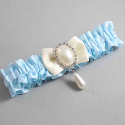 Alice Blue and Ivory Satin Wedding Garter / Blue Wedding Garters / Wedding Garter / Custom Wedding Garter / Bridal Garter / Prom Garter / Linda Joyce Couture / Personalized Garter / Personalized Wedding Garter / Personalized Prom Garter