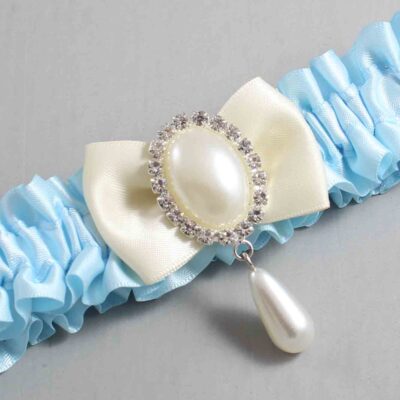 Alice Blue and Ivory Satin Wedding Garter / Blue Wedding Garters / Wedding Garter / Custom Wedding Garter / Bridal Garter / Prom Garter / Linda Joyce Couture / Personalized Garter / Personalized Wedding Garter / Personalized Prom Garter