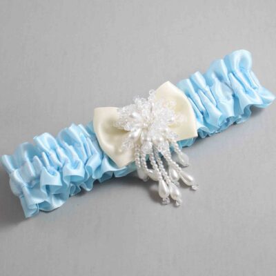 Alice Blue and Ivory Satin Wedding Garter / Blue Wedding Garters / Wedding Garter / Custom Wedding Garter / Bridal Garter / Prom Garter / Linda Joyce Couture / Personalized Garter / Personalized Wedding Garter / Personalized Prom Garter