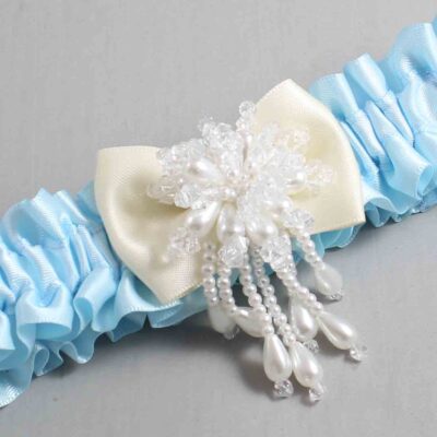 Alice Blue and Ivory Satin Wedding Garter / Blue Wedding Garters / Wedding Garter / Custom Wedding Garter / Bridal Garter / Prom Garter / Linda Joyce Couture / Personalized Garter / Personalized Wedding Garter / Personalized Prom Garter