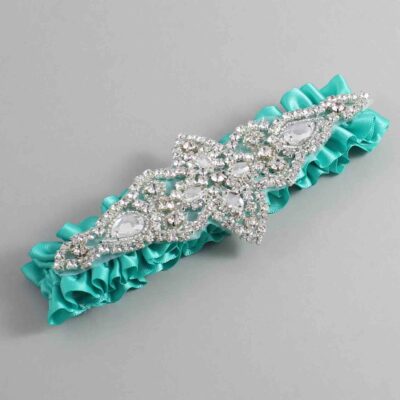 Tropic Satin Wedding Garter / Solid Teal Wedding Garters / Lorine # (323-323)-01-A09-Silver