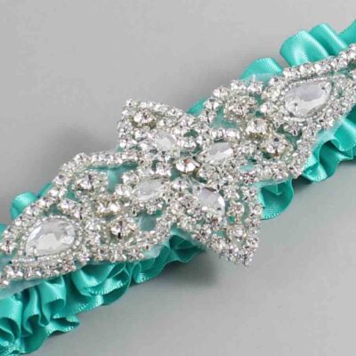 Tropic Satin Wedding Garter / Solid Teal Wedding Garters / Lorine # (323-323)-01-A09-Silver