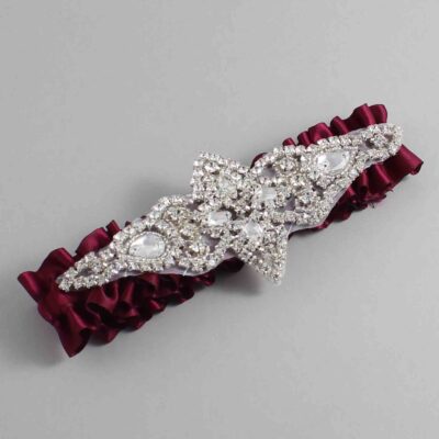 Wine Satin Wedding Garter / Solid Burgundy Wedding Garters / Lorine # (332-332)-01-A09-Silver