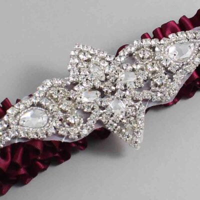 Wine Satin Wedding Garter / Solid Burgundy Wedding Garters / Lorine # (332-332)-01-A09-Silver