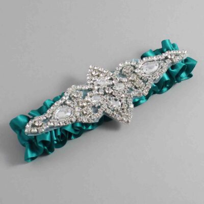 Mallard Satin Wedding Garter / Solid Teal Wedding Garters / Lorine # (342-342)-01-A09-Silver