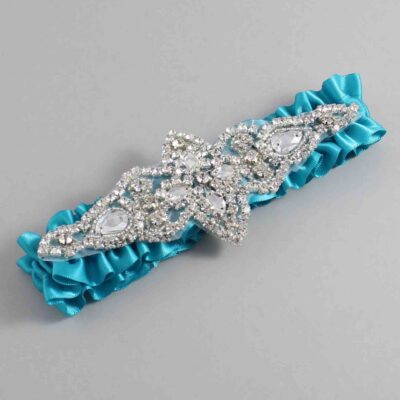 Tornado Blue Satin Wedding Garter / Solid Teal Wedding Garters / Lorine # (344-344)-01-A09-Silver