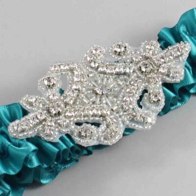 Jade Satin Wedding Garter / Solid Teal Wedding Garters / Heather # (346-346)-01-A07-Silver