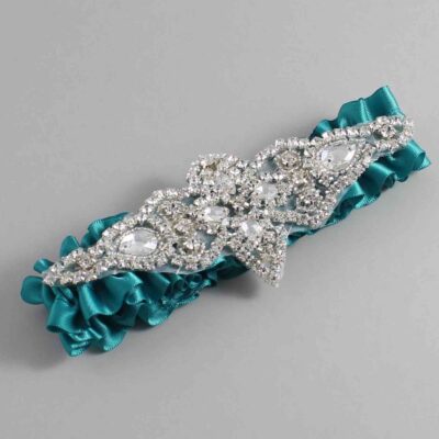 Jade Satin Wedding Garter / Solid Teal Wedding Garters / Lorine # (346-346)-01-A09-Silver