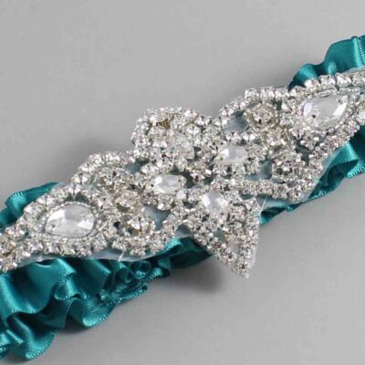 Jade Satin Wedding Garter / Solid Teal Wedding Garters / Lorine # (346-346)-01-A09-Silver
