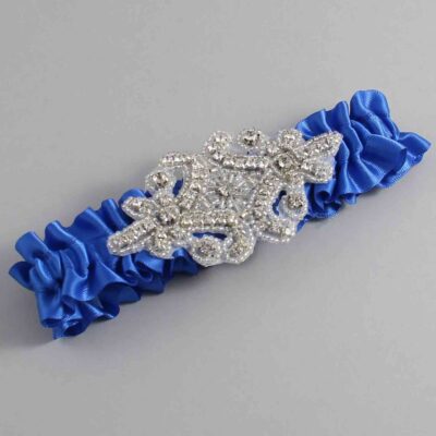 Royal Blue Satin Wedding Garter / Solid Blue Wedding Garters / Heather # (350-350)-01-A07-Silver