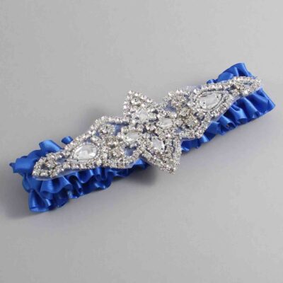 Royal Blue Satin Wedding Garter / Solid Blue Wedding Garters / Lorine # (350-350)-01-A09-Silver