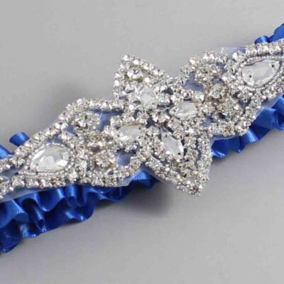 Royal Blue Satin Wedding Garter / Solid Blue Wedding Garters / Lorine # (350-350)-01-A09-Silver