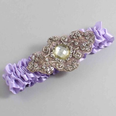 Lavender Satin with Brown Wedding Garter / Purple Wedding Garters / Bijou # (430-430)-01-A01-Antique
