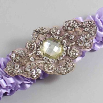 Lavender Satin with Brown Wedding Garter / Purple Wedding Garters / Bijou # (430-430)-01-A01-Antique