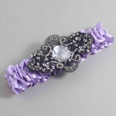 Lavender Satin with Black Wedding Garter / Purple Wedding Garters / Bijou # (430-430)-01-A02-Black