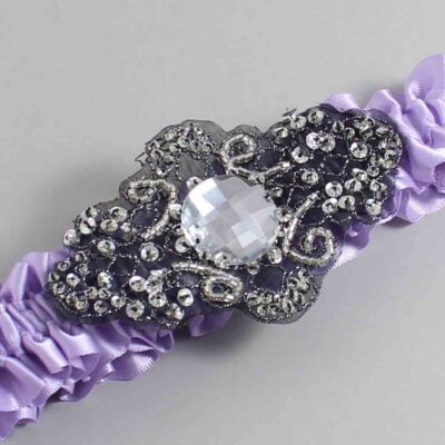 Lavender Satin with Black Wedding Garter / Purple Wedding Garters / Bijou # (430-430)-01-A02-Black