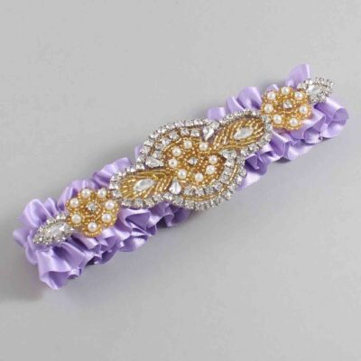 Lavender Satin with Gold Wedding Garter / Purple Wedding Garters / Charlotte # (430-430)-01-A05-Gold