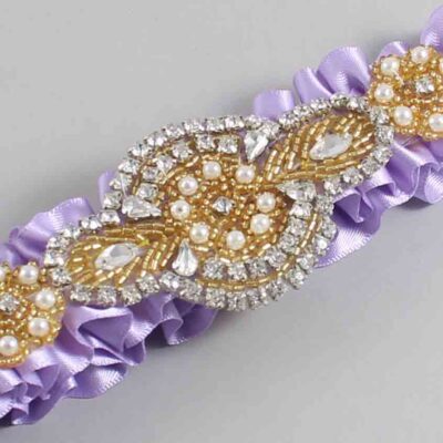 Lavender Satin with Gold Wedding Garter / Purple Wedding Garters / Charlotte # (430-430)-01-A05-Gold