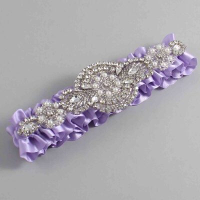 Lavender Satin Wedding Garter / Solid Purple Wedding Garters / Charlotte # (430-430)-01-A06-Silver