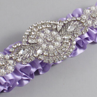 Lavender Satin Wedding Garter / Solid Purple Wedding Garters / Charlotte # (430-430)-01-A06-Silver