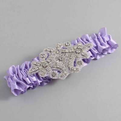 Lavender Satin Wedding Garter / Solid Purple Wedding Garters / Heather # (430-430)-01-A07-Silver