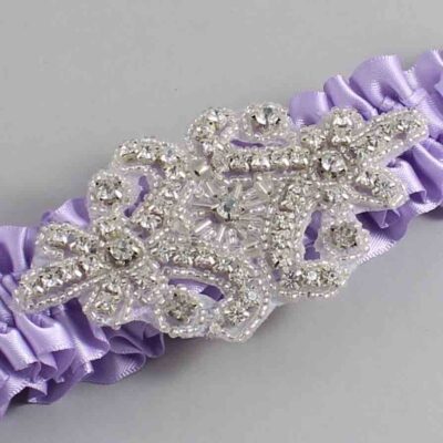 Lavender Satin Wedding Garter / Solid Purple Wedding Garters / Heather # (430-430)-01-A07-Silver