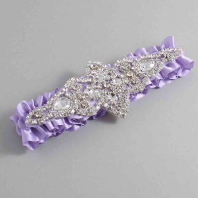 Lavender Satin Wedding Garter / Solid Purple Wedding Garters / Lorine # (430-430)-01-A09-Silver