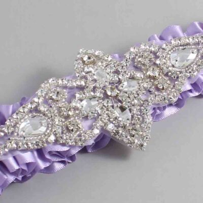 Lavender Satin Wedding Garter / Solid Purple Wedding Garters / Lorine # (430-430)-01-A09-Silver