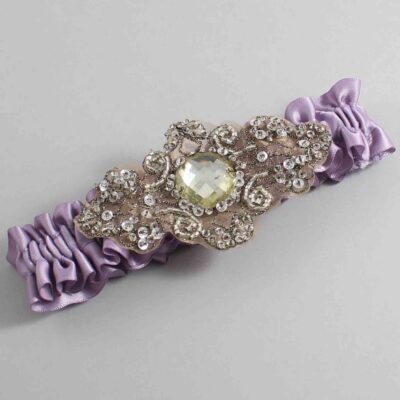 Fresco Satin with Brown Wedding Garter / Purple Wedding Garters / Bijou # (434-434)-01-A01-Antique