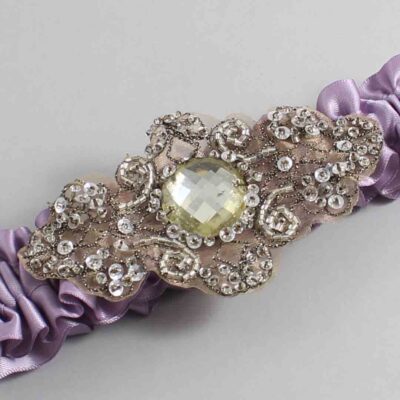 Fresco Satin with Brown Wedding Garter / Purple Wedding Garters / Bijou # (434-434)-01-A01-Antique
