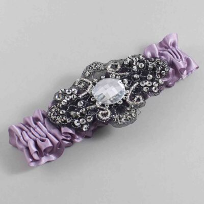 Fresco Satin with Black Wedding Garter / Purple Wedding Garters / Bijou # (434-434)-01-A02-Black